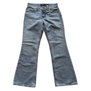 Express Jeans Hipster Flare Womens Denim Pants Size 5/6S (short) Front Seam Blue